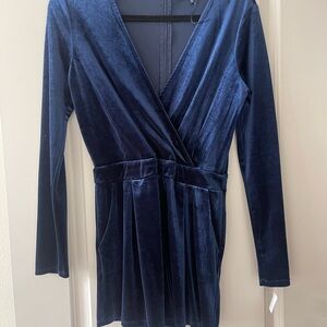 Blue Velvet Long Sleeve Dress